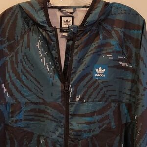 Men's Adidas Jacket Athletic Windbreaker Tropical Geometric Print Medium Hoodie